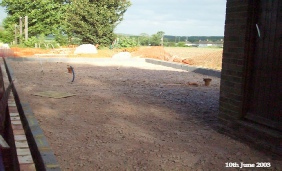 The Moggerhanger pavilion being erected 10 Jun 2003
